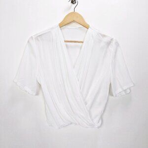 Leith Size XS Womens V Neck Faux Wrap Short Sleeve Cropped Top in White